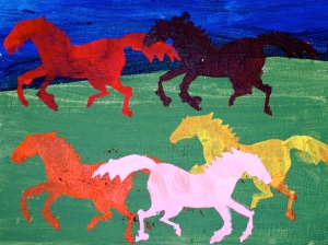 stencil horses in acrylic